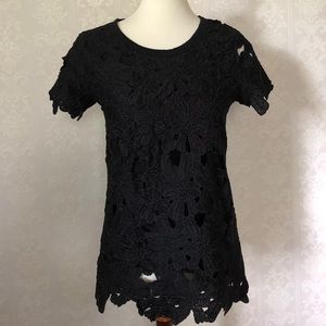 Black Lace Appliqué Shirt